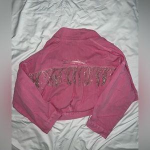 Pink Cropped Denim Jacket
